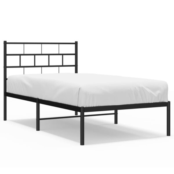 vidaXL Metal Bed Frame with Headboard Black 39.4"x74.8" Twin - Image 2