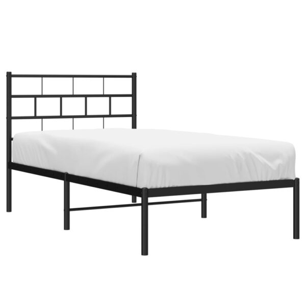 vidaXL Metal Bed Frame with Headboard Black 39.4"x74.8" Twin - Image 3