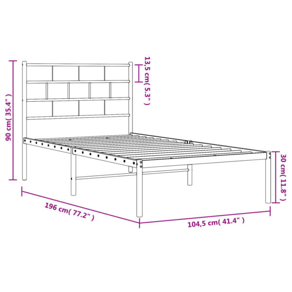 vidaXL Metal Bed Frame with Headboard Black 39.4"x74.8" Twin - Image 9