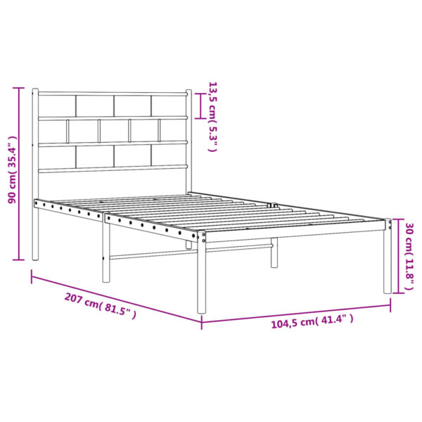 vidaXL Metal Bed Frame with Headboard Black 39.4"x78.7" - Image 9