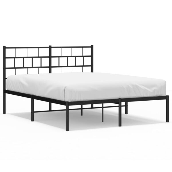 vidaXL Metal Bed Frame with Headboard Black 53.1"x74.8" - Image 2