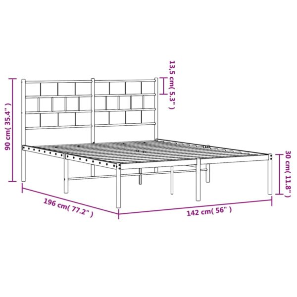 vidaXL Metal Bed Frame with Headboard Black 53.1"x74.8" - Image 9