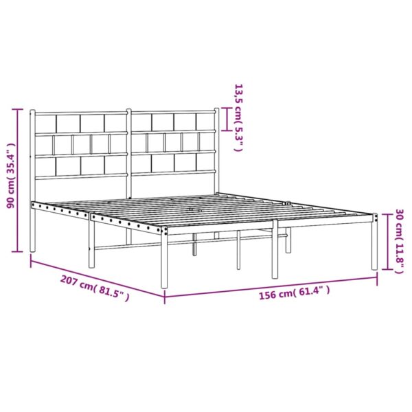 vidaXL Metal Bed Frame with Headboard Black 59.1"x78.7" - Image 9