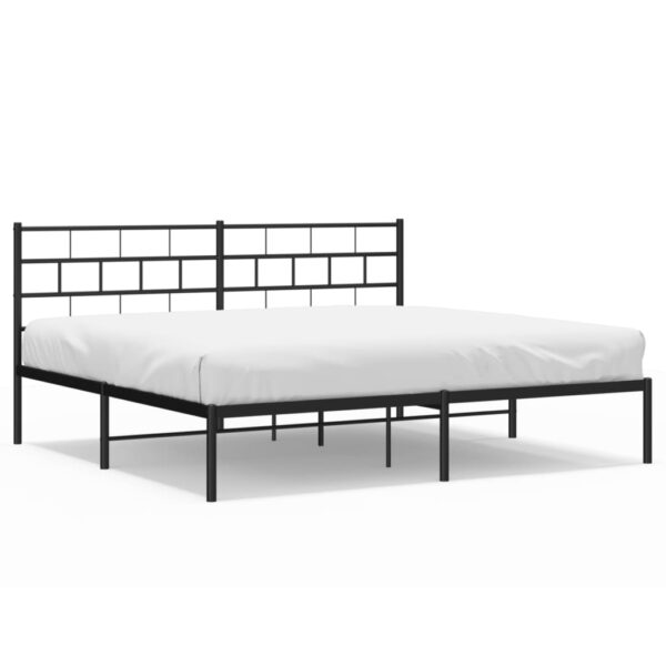 vidaXL Metal Bed Frame with Headboard Black 72"x83.9" California King - Image 2