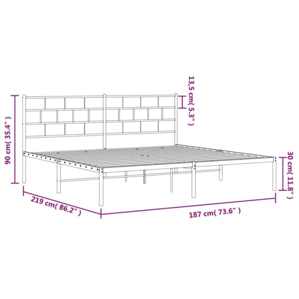 vidaXL Metal Bed Frame with Headboard Black 72"x83.9" California King - Image 9