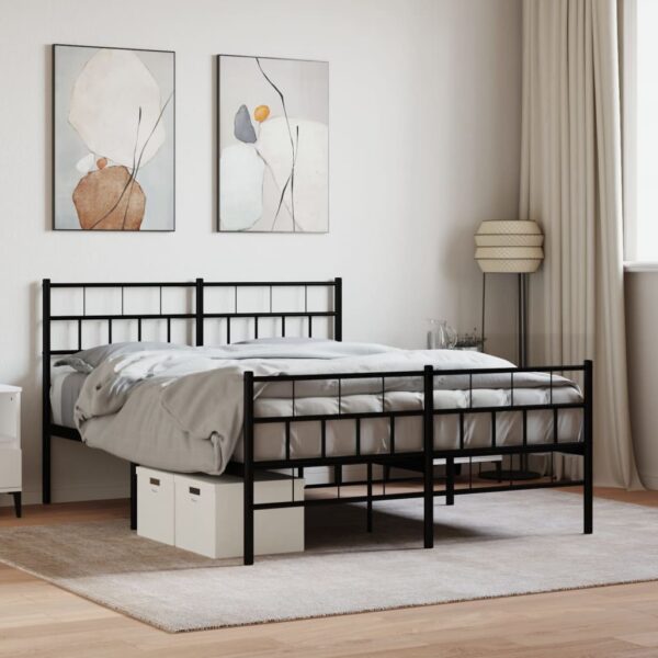 vidaXL Metal Bed Frame with Headboard and Footboard Black 53.1"x74.8"