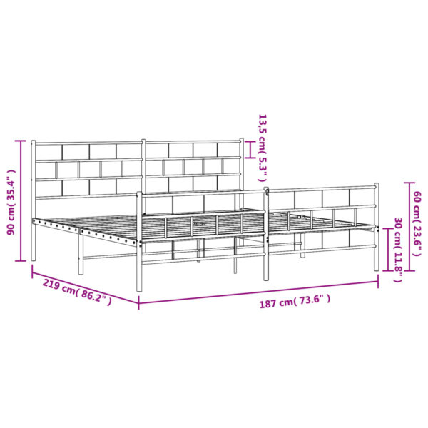 vidaXL Metal Bed Frame with Headboard&Footboard Black 72"x83.9" California King - Image 9