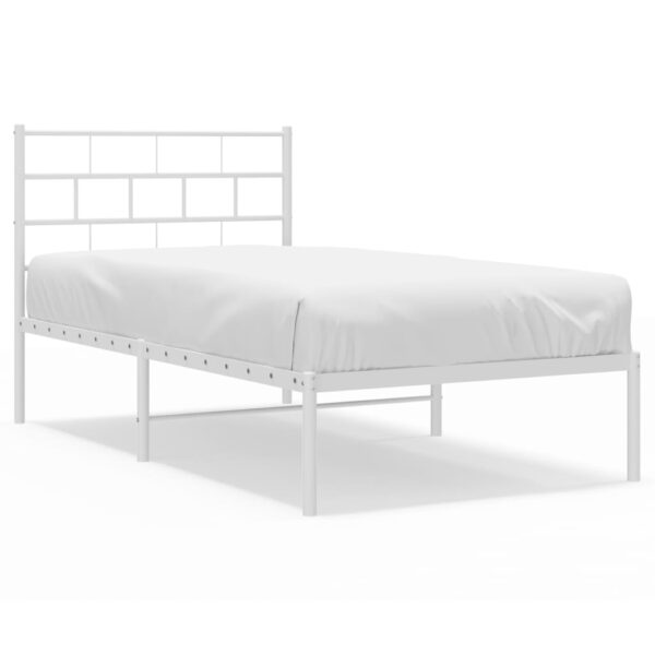 vidaXL Metal Bed Frame with Headboard White 39.4"x74.8" Twin - Image 2