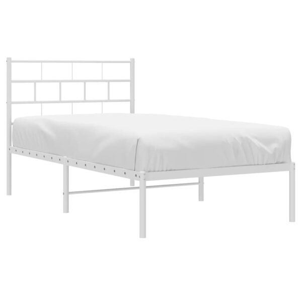 vidaXL Metal Bed Frame with Headboard White 39.4"x74.8" Twin - Image 3