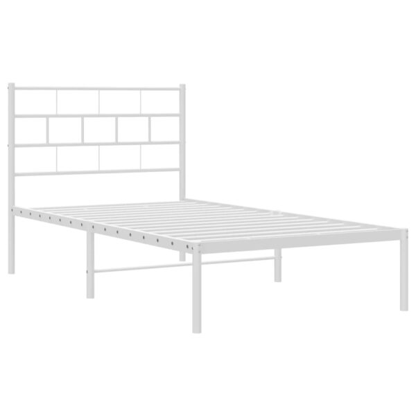 vidaXL Metal Bed Frame with Headboard White 39.4"x74.8" Twin - Image 4