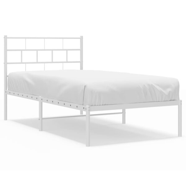 vidaXL Metal Bed Frame with Headboard White 39.4"x78.7" - Image 2