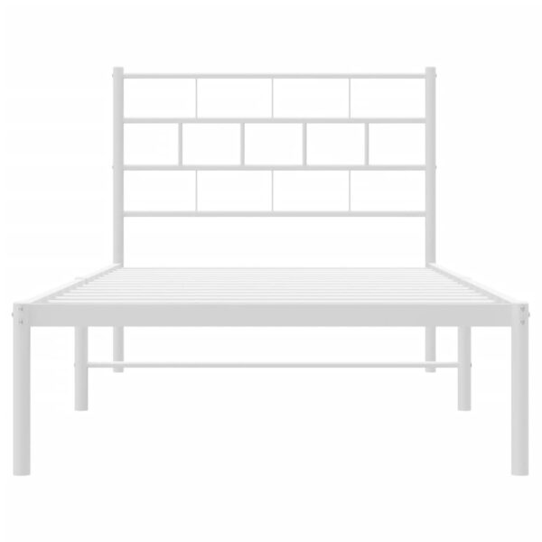 vidaXL Metal Bed Frame with Headboard White 39.4"x78.7" - Image 5