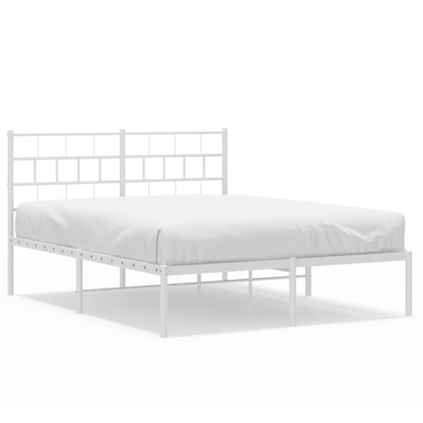 vidaXL Metal Bed Frame with Headboard White 53.1"x74.8" - Image 2