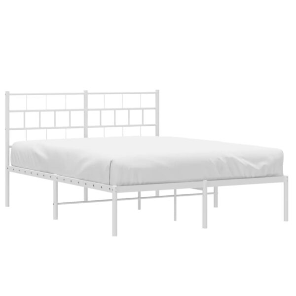 vidaXL Metal Bed Frame with Headboard White 53.1"x74.8" - Image 3