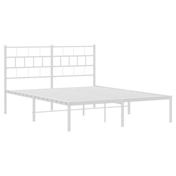 vidaXL Metal Bed Frame with Headboard White 53.1"x74.8" - Image 4