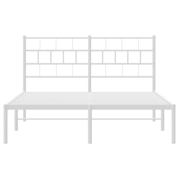 vidaXL Metal Bed Frame with Headboard White 53.1"x74.8" - Image 5