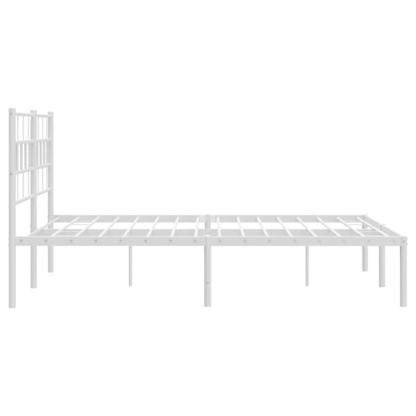 vidaXL Metal Bed Frame with Headboard White 53.1"x74.8" - Image 6