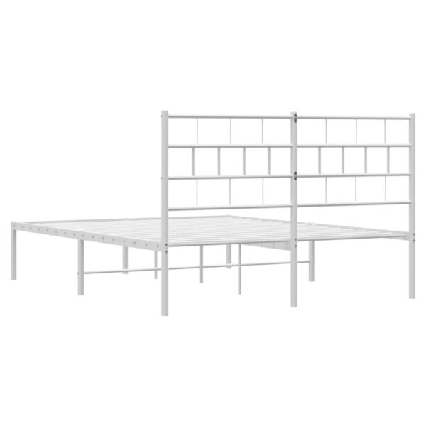 vidaXL Metal Bed Frame with Headboard White 53.1"x74.8" - Image 7