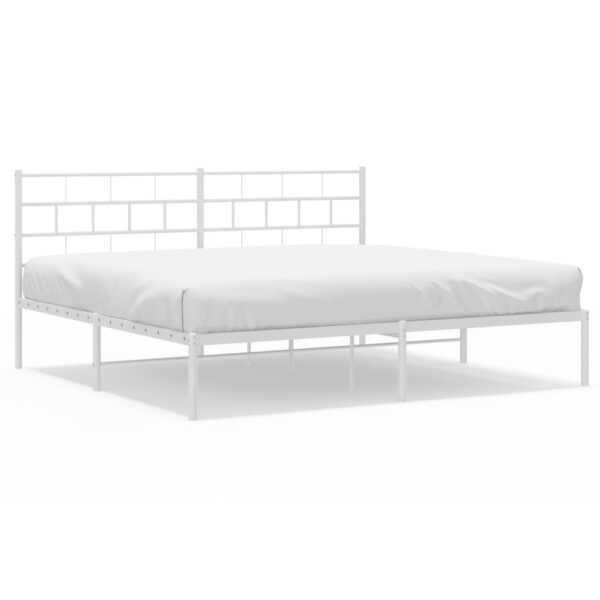 vidaXL Metal Bed Frame with Headboard White 72"x83.9" California King - Image 2