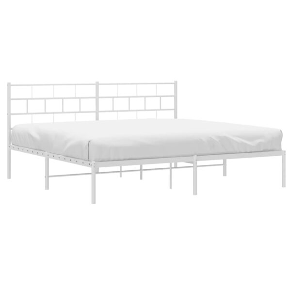 vidaXL Metal Bed Frame with Headboard White 72"x83.9" California King - Image 3