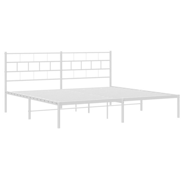 vidaXL Metal Bed Frame with Headboard White 72"x83.9" California King - Image 4