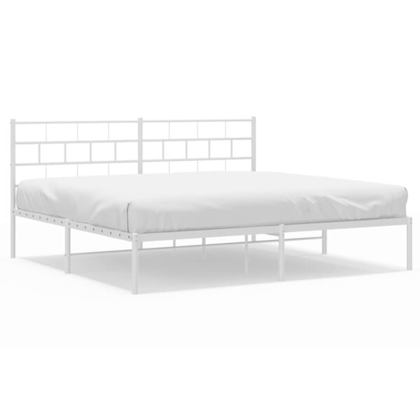 vidaXL Metal Bed Frame with Headboard White 76"x79.9" King - Image 2