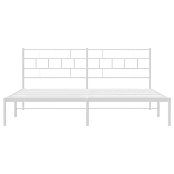 vidaXL Metal Bed Frame with Headboard White 76"x79.9" King - Image 5