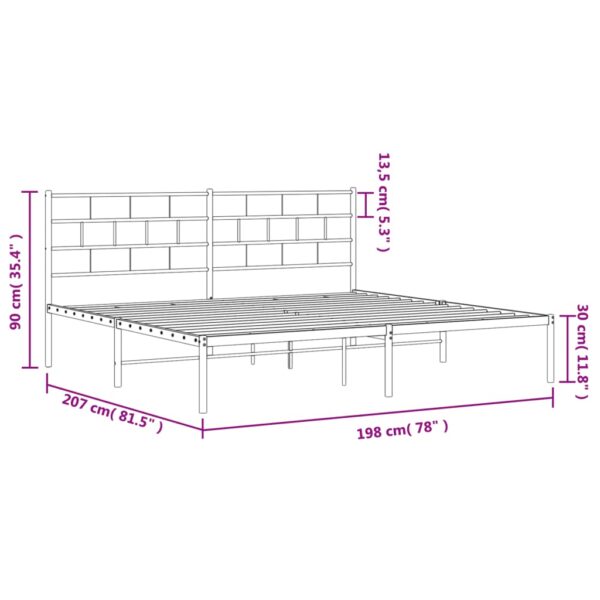 vidaXL Metal Bed Frame with Headboard White 76"x79.9" King - Image 9