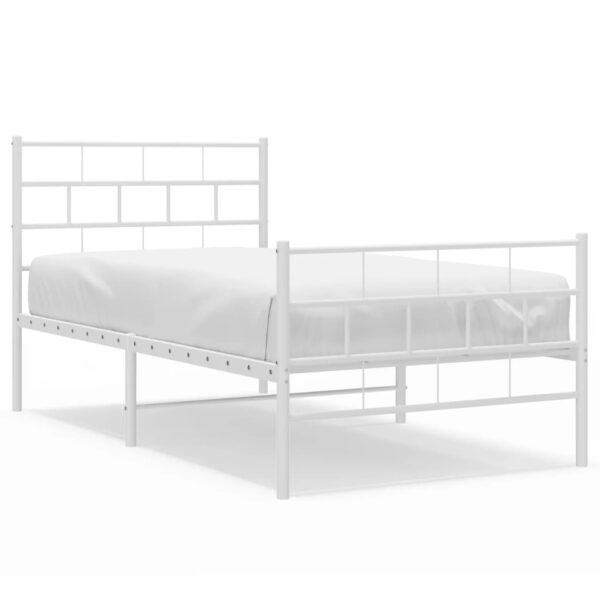 vidaXL Metal Bed Frame with Headboard and Footboard White 39.4"x74.8" Twin - Image 2