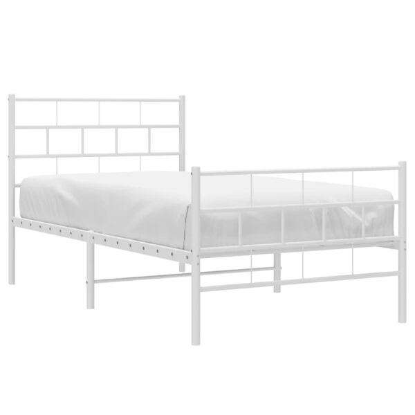 vidaXL Metal Bed Frame with Headboard and Footboard White 39.4"x74.8" Twin - Image 3