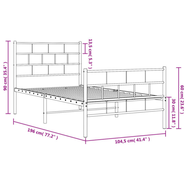 vidaXL Metal Bed Frame with Headboard and Footboard White 39.4"x74.8" Twin - Image 9