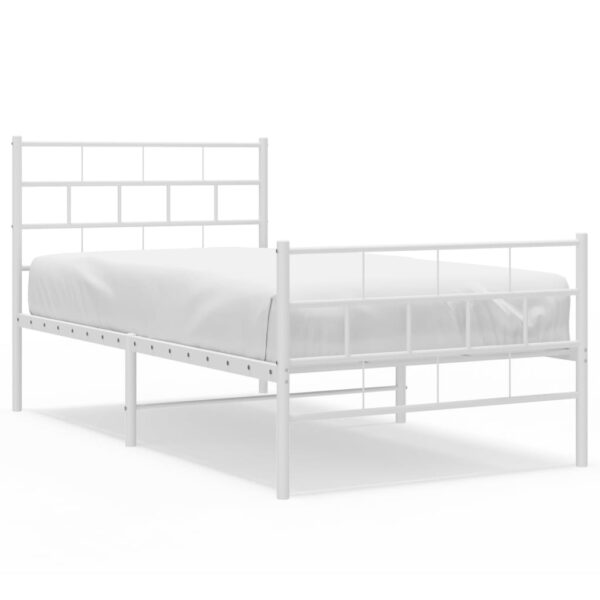 vidaXL Metal Bed Frame with Headboard and Footboard White 39.4"x78.7" - Image 2