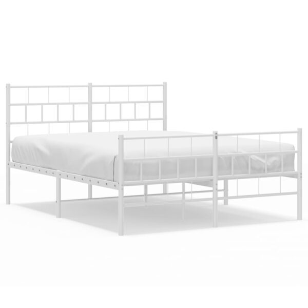 vidaXL Metal Bed Frame with Headboard and Footboard White 53.1"x74.8" - Image 2