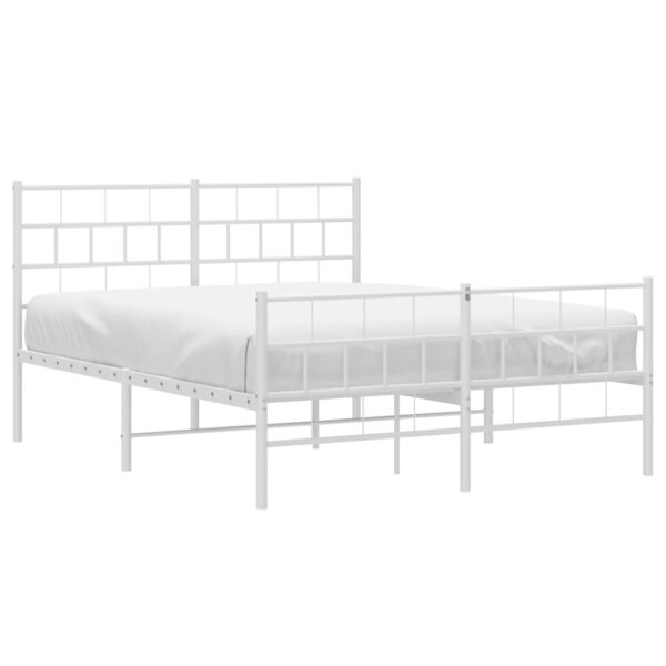 vidaXL Metal Bed Frame with Headboard and Footboard White 53.1"x74.8" - Image 3