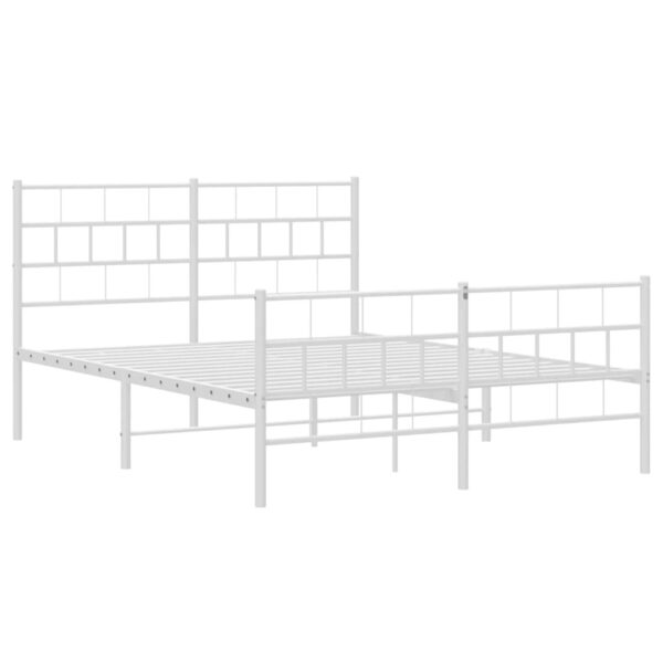 vidaXL Metal Bed Frame with Headboard and Footboard White 53.1"x74.8" - Image 4