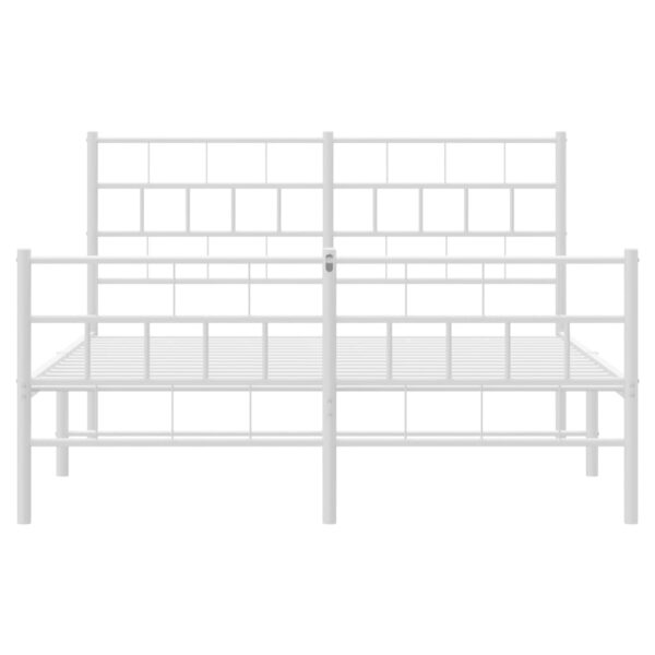 vidaXL Metal Bed Frame with Headboard and Footboard White 53.1"x74.8" - Image 5