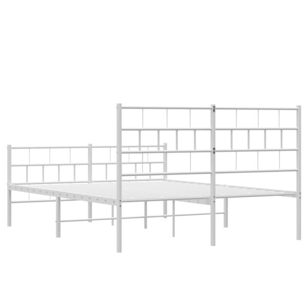 vidaXL Metal Bed Frame with Headboard and Footboard White 53.1"x74.8" - Image 7