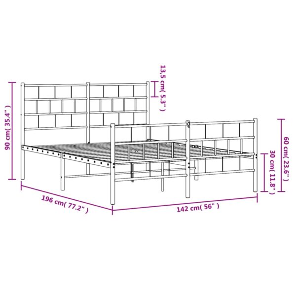 vidaXL Metal Bed Frame with Headboard and Footboard White 53.1"x74.8" - Image 9