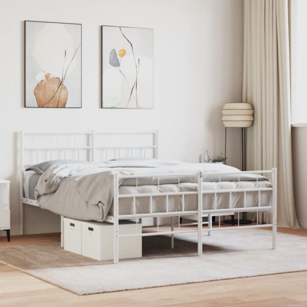 vidaXL Metal Bed Frame with Headboard and Footboard White 53.1"x74.8"