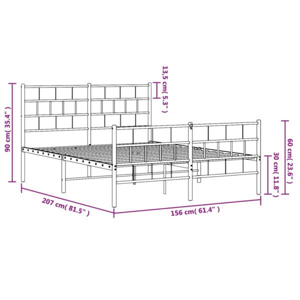 vidaXL Metal Bed Frame with Headboard and Footboard White 59.1"x78.7" - Image 9