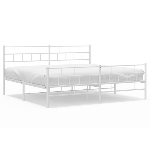 vidaXL Metal Bed Frame with Headboard&Footboard White 72"x83.9" California King - Image 2