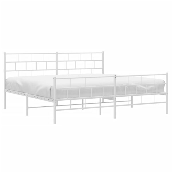 vidaXL Metal Bed Frame with Headboard&Footboard White 72"x83.9" California King - Image 3