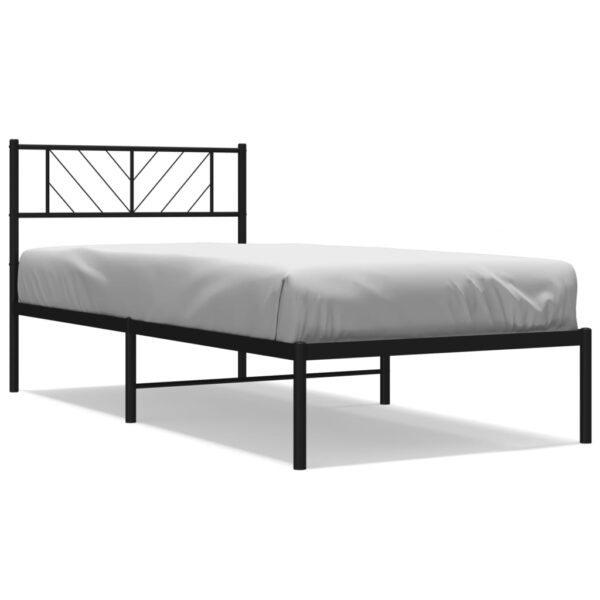 vidaXL Metal Bed Frame with Headboard Black 39.4"x74.8" Twin - Image 2