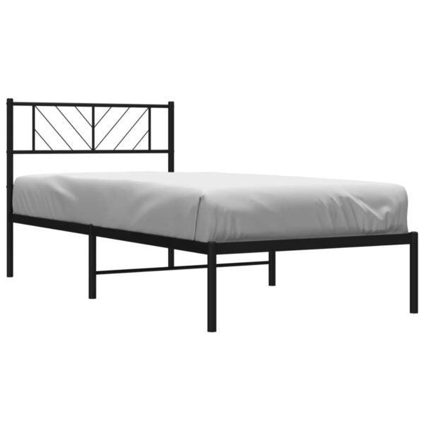 vidaXL Metal Bed Frame with Headboard Black 39.4"x74.8" Twin - Image 3