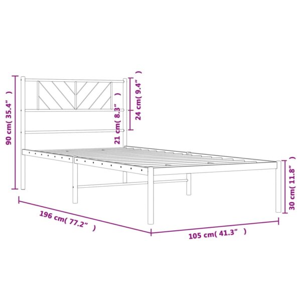 vidaXL Metal Bed Frame with Headboard Black 39.4"x74.8" Twin - Image 9