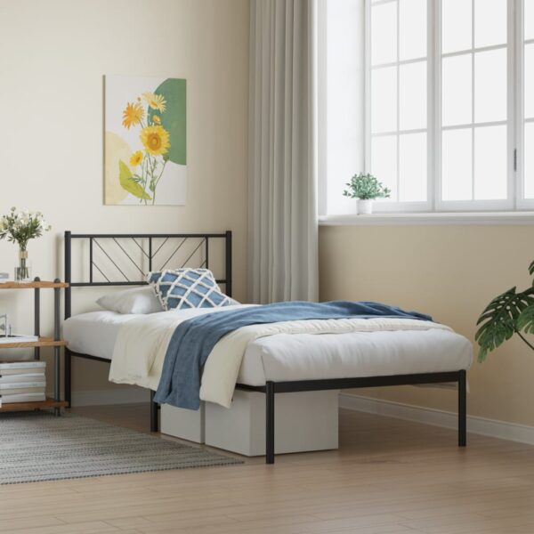 vidaXL Metal Bed Frame with Headboard Black 39.4"x78.7"