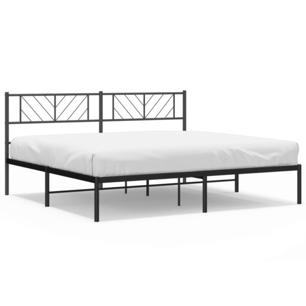 vidaXL Metal Bed Frame with Headboard Black 76"x79.9" King - Image 2