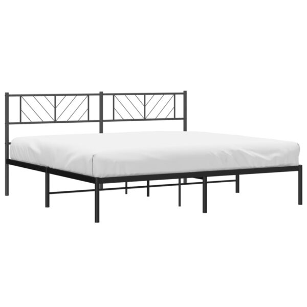 vidaXL Metal Bed Frame with Headboard Black 76"x79.9" King - Image 3