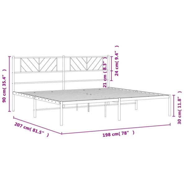 vidaXL Metal Bed Frame with Headboard Black 76"x79.9" King - Image 9