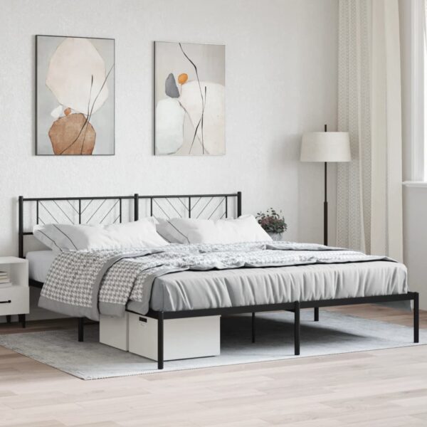 vidaXL Metal Bed Frame with Headboard Black 76"x79.9" King